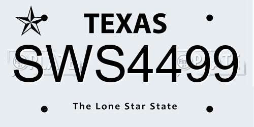 SWS4499 Texas License Plate