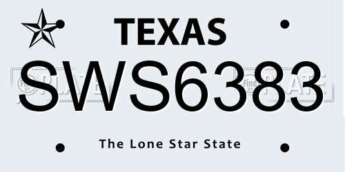 SWS6383 Texas License Plate