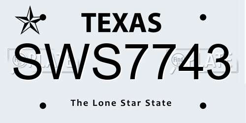 SWS7743 Texas License Plate