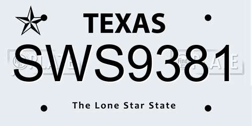 SWS9381 Texas License Plate