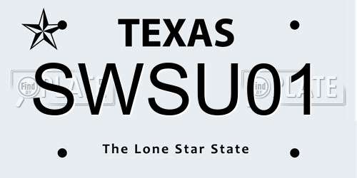 SWSU01 Texas License Plate