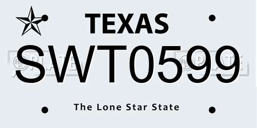 SWT0599 Texas License Plate