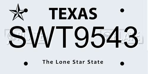 SWT9543 Texas License Plate