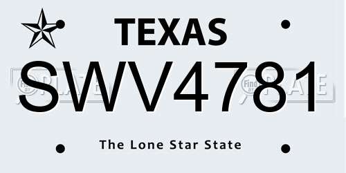 SWV4781 Texas License Plate