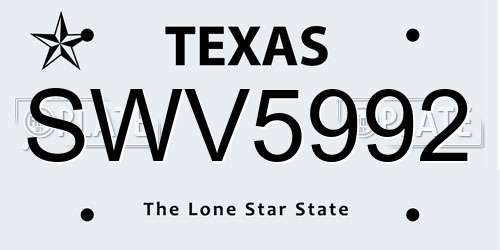 SWV5992 Texas License Plate