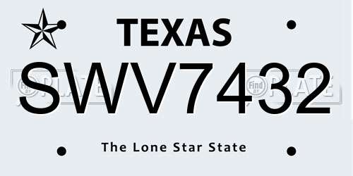 SWV7432 Texas License Plate