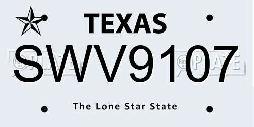 SWV9107 Texas License Plate