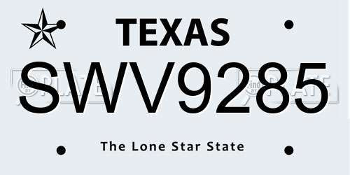 SWV9285 Texas License Plate