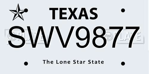 SWV9877 Texas License Plate