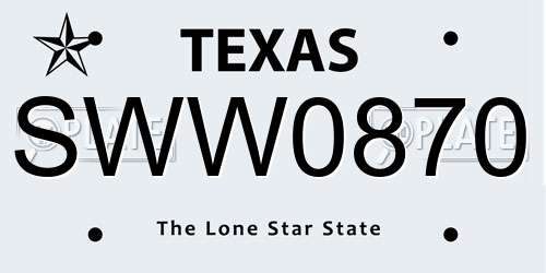 SWW0870 Texas License Plate