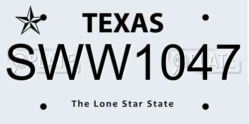 SWW1047 Texas License Plate