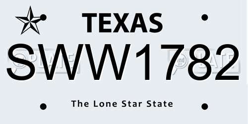 SWW1782 Texas License Plate