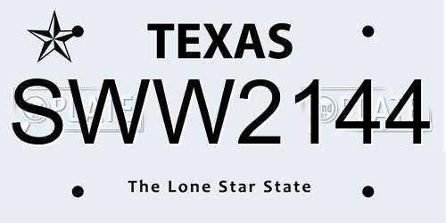 SWW2144 Texas License Plate