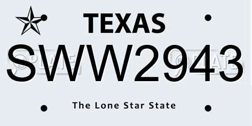 SWW2943 Texas License Plate