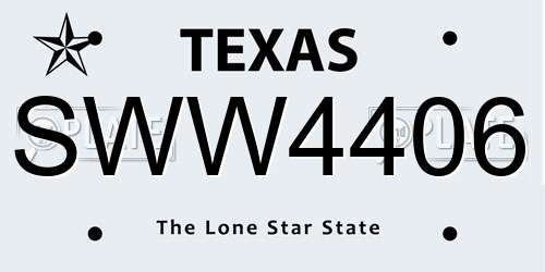 SWW4406 Texas License Plate