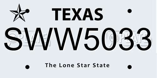 SWW5033 Texas License Plate