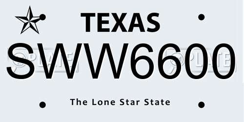 SWW6600 Texas License Plate