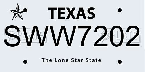 SWW7202 Texas License Plate