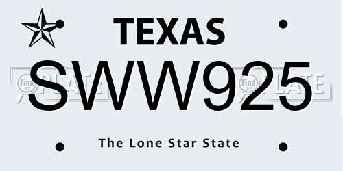 SWW925 Texas License Plate