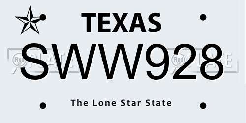 SWW928 Texas License Plate