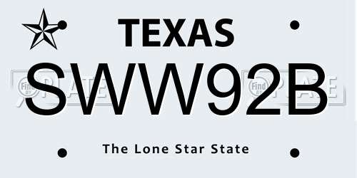 SWW92B Texas License Plate