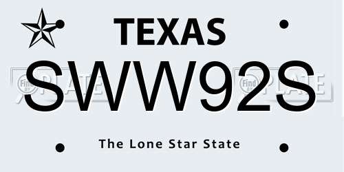 SWW92S Texas License Plate
