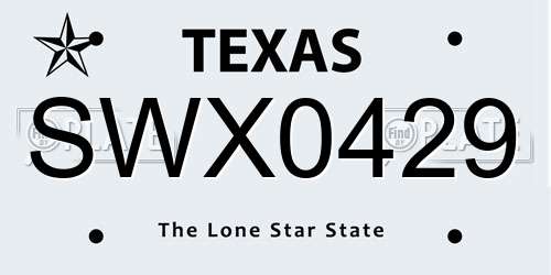 SWX0429 Texas License Plate