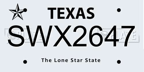 SWX2647 Texas License Plate