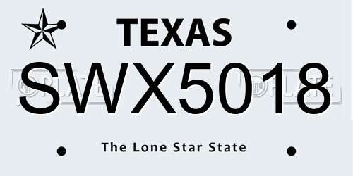 SWX5018 Texas License Plate