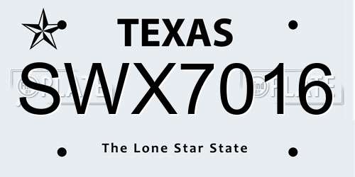 SWX7016 Texas License Plate