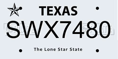 SWX7480 Texas License Plate