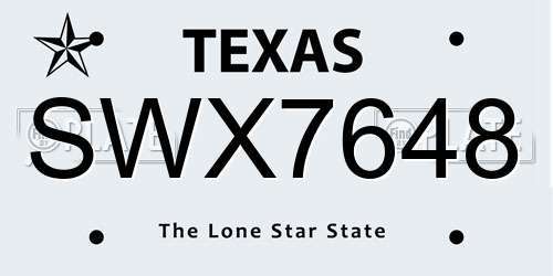 SWX7648 Texas License Plate