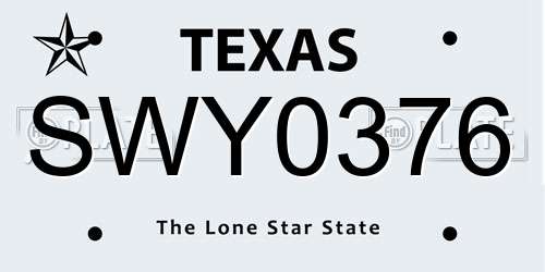 SWY0376 Texas License Plate