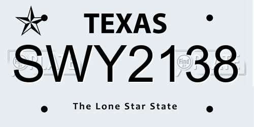SWY2138 Texas License Plate