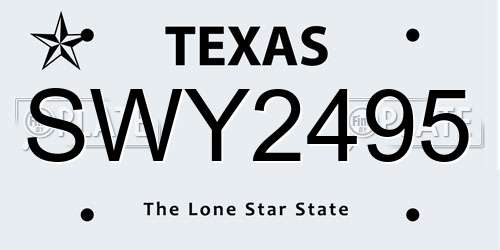 SWY2495 Texas License Plate