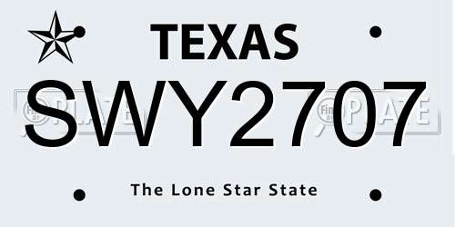SWY2707 Texas License Plate