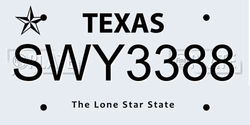 SWY3388 Texas License Plate