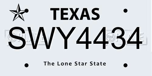 SWY4434 Texas License Plate