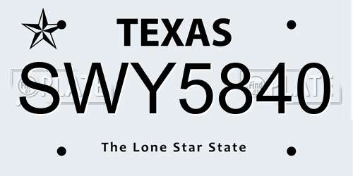 SWY5840 Texas License Plate