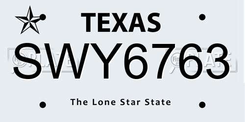 SWY6763 Texas License Plate