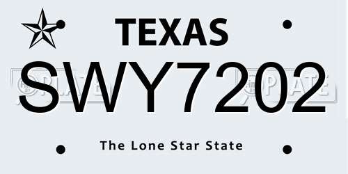 SWY7202 Texas License Plate