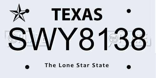SWY8138 Texas License Plate
