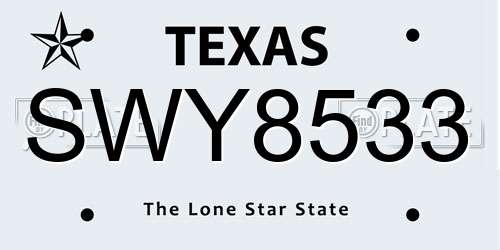 SWY8533 Texas License Plate