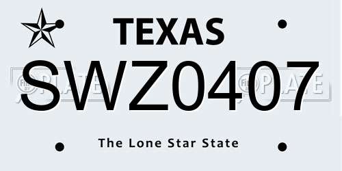SWZ0407 Texas License Plate
