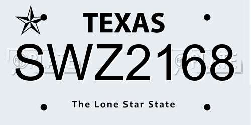 SWZ2168 Texas License Plate