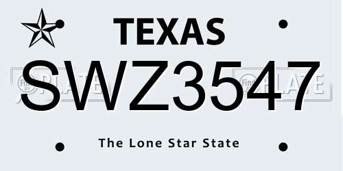 SWZ3547 Texas License Plate