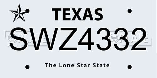 SWZ4332 Texas License Plate