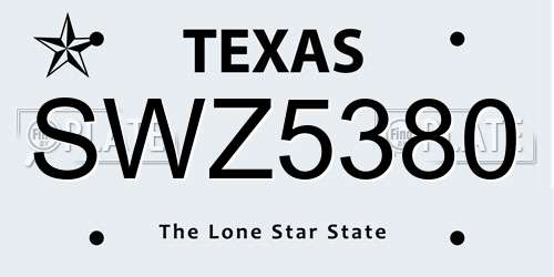 SWZ5380 Texas License Plate