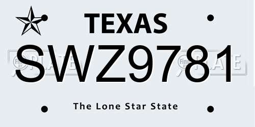 SWZ9781 Texas License Plate