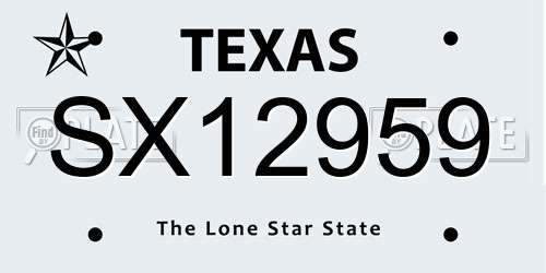 SX12959 Texas License Plate